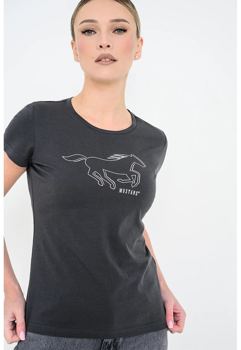 Tricou cu imprimeu logo, Alb/Gri antracit