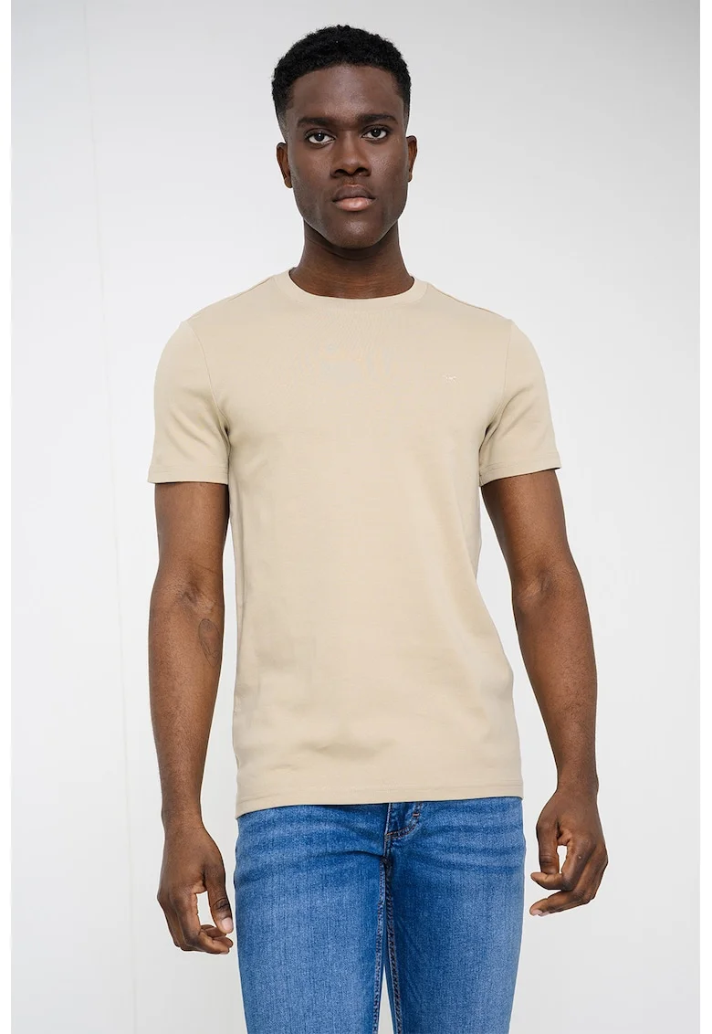 Tricou slim fit cu model uni, Bej inchis