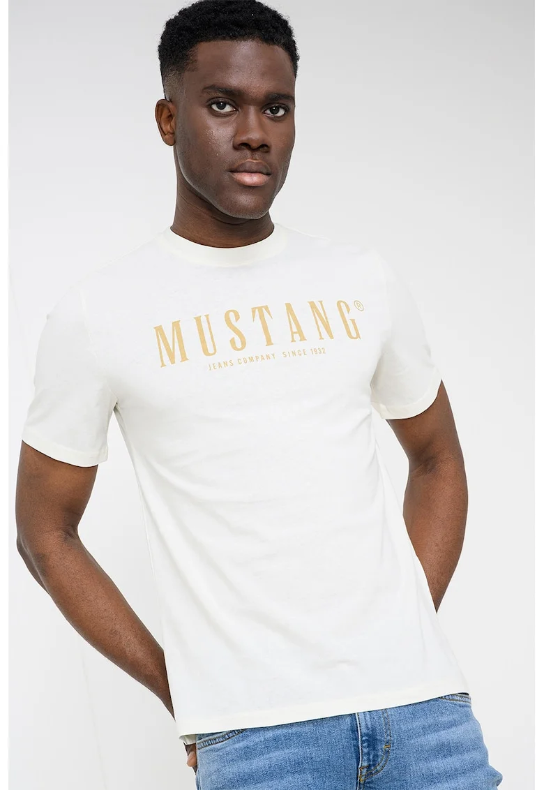 Tricou cu logo Austin, Verde masliniu/Alb murdar