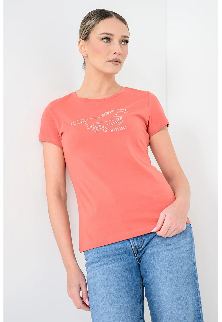 Tricou cu imprimeu logo, Alb/Rosu deschis