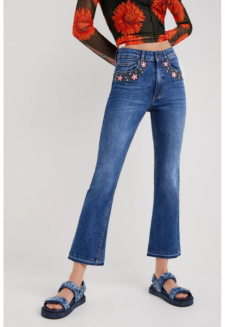 Blugi kickflare crop, Albastru inchis