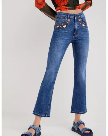 Blugi kickflare crop, Albastru inchis