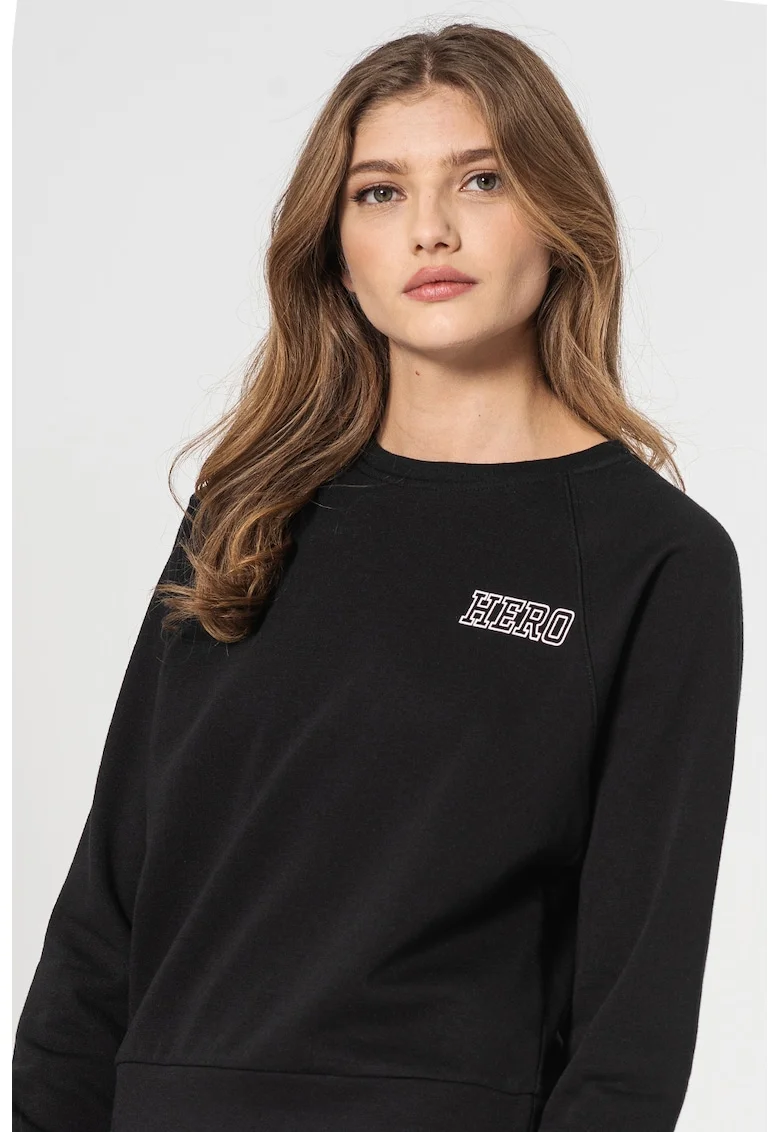 Bluza sport cu decolteu la baza gatului si maneci raglan Lula, Alb/Negru