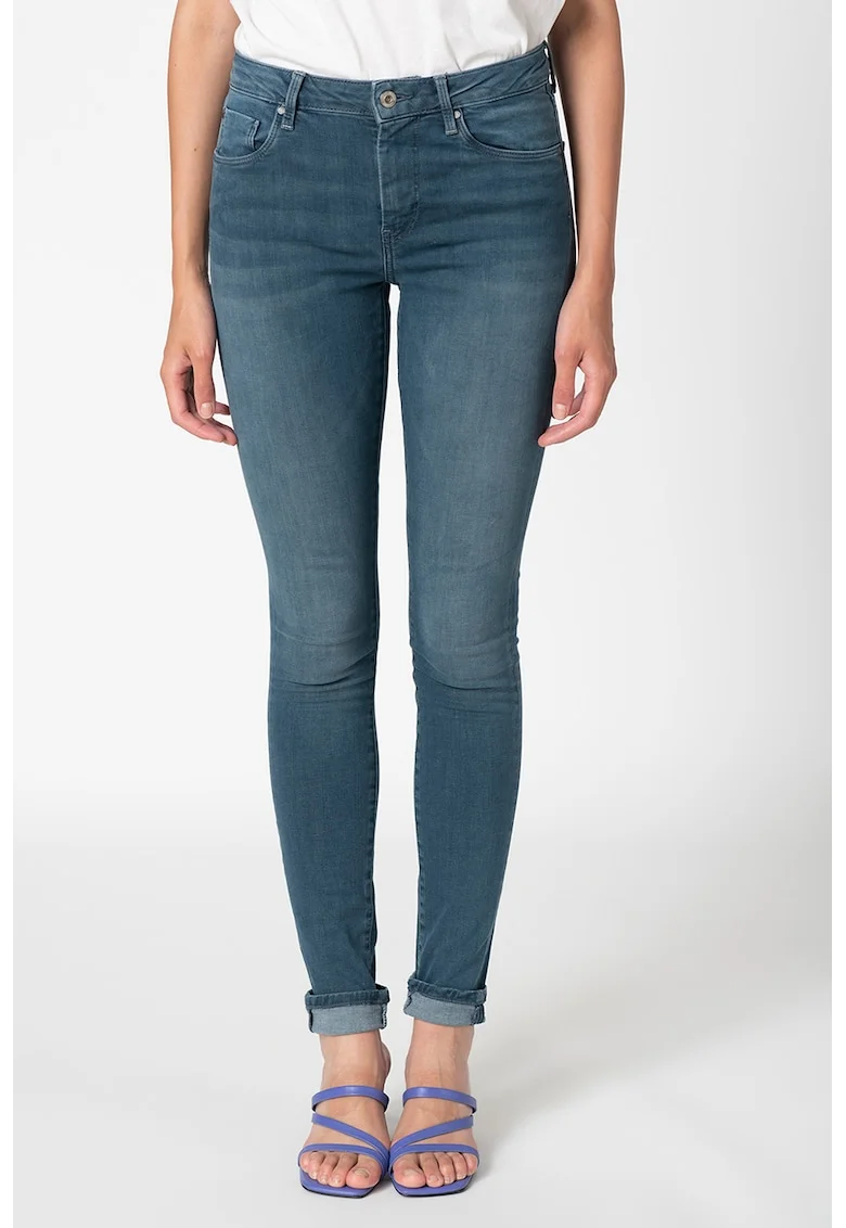 Blugi skinny cu talie inalta Regent, Alb/Albastru prafuit