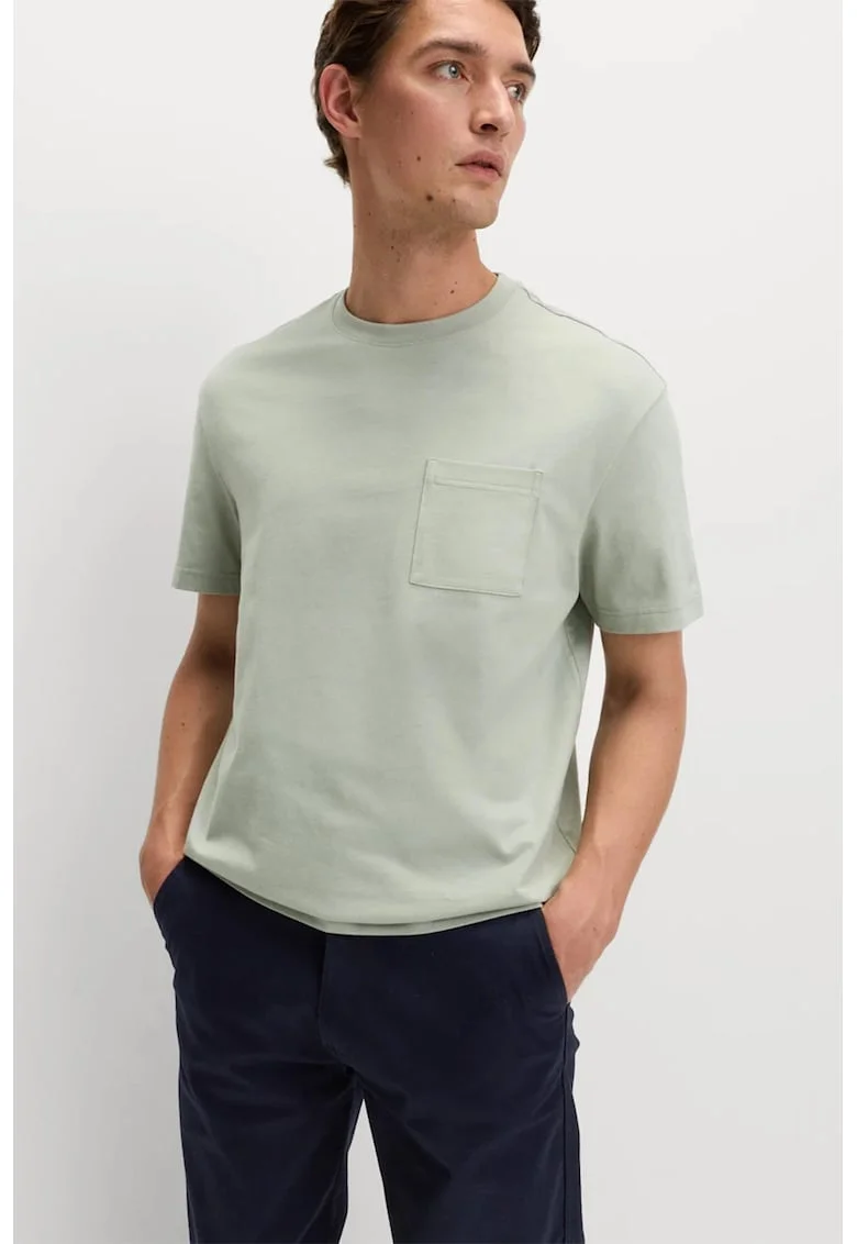 Tricou de bumbac cu buzunar aplicat pe piept, Verde pal