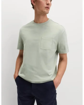 Tricou de bumbac cu buzunar aplicat pe piept, Verde pal