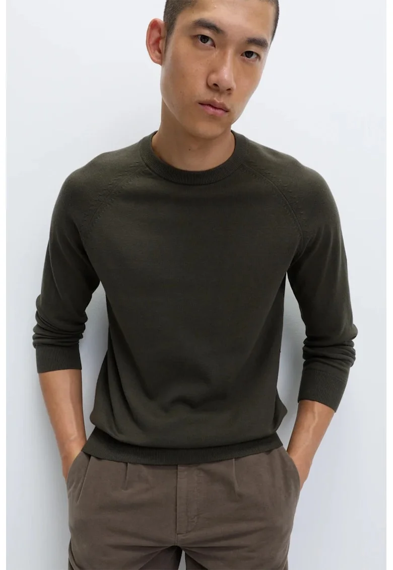 Pulover din bumbac cu maneci raglan, Kaki