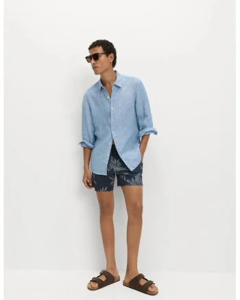Pantaloni scurti de baie din material cu uscare rapida, Bleumarin