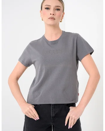 Tricou de bumbac cu logo cu strasuri, Gri cenusiu/Argintiu