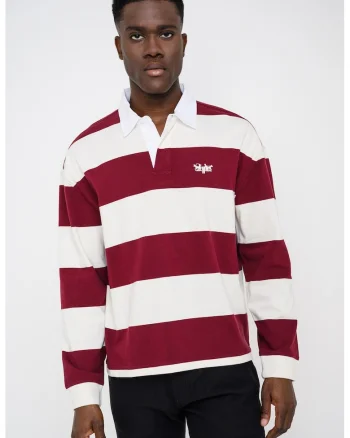 Bluza polo din bumbac cu dungi, Visiniu/Alb fildes