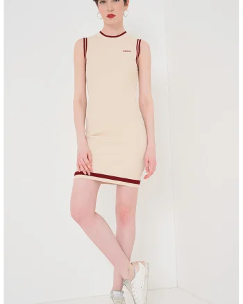 Rochie mini cambrata fara maneci, Visiniu/Bej deschis