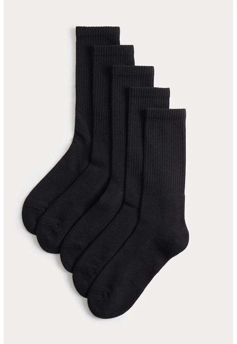 Set de sosete lungi cu model uni - 5 perechi, Negru