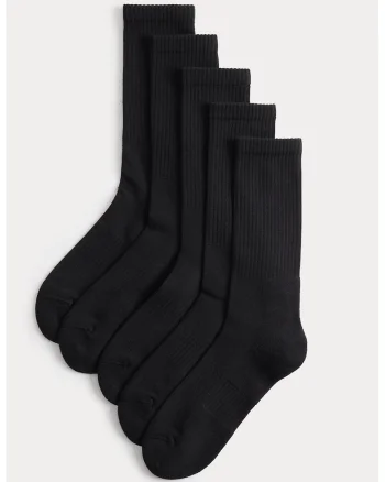 Set de sosete lungi cu model uni - 5 perechi, Negru