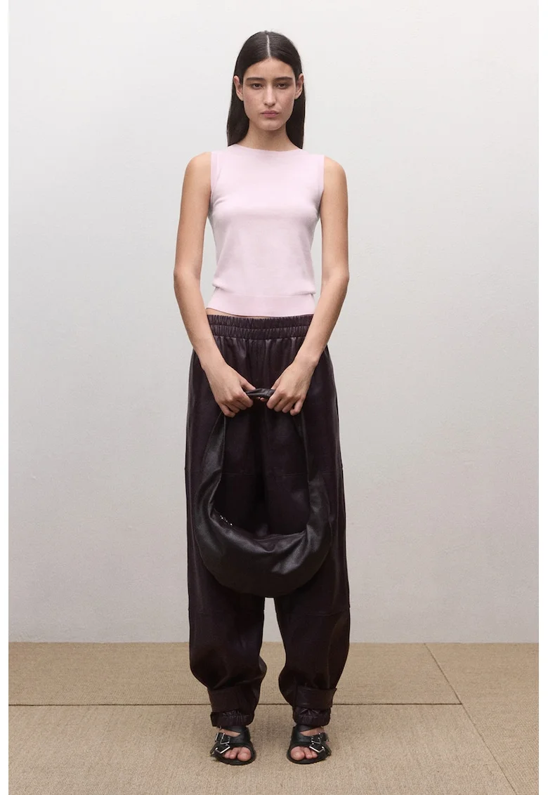 Top slim fit de lana, Roz deschis