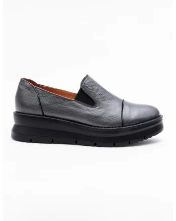Pantofi loafer wedge de piele, Gri antracit