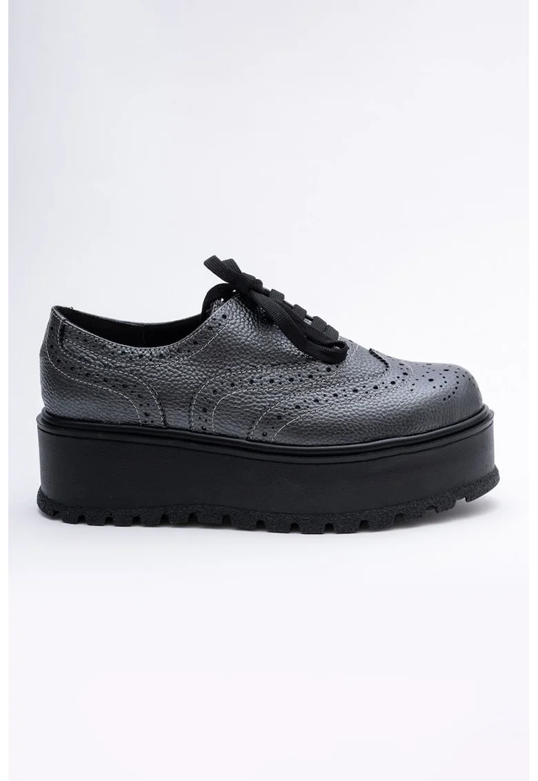 Pantofi brogue flatform de piele, Gri inchis