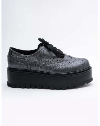Pantofi brogue flatform de piele, Gri inchis