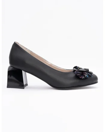 Pantofi de piele cu toc bloc, Negru