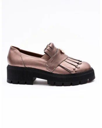 Pantofi loafer de piele cu franjuri, Bronz