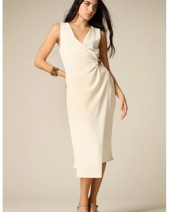 Rochie petrecuta cu decolteu in V, Crem