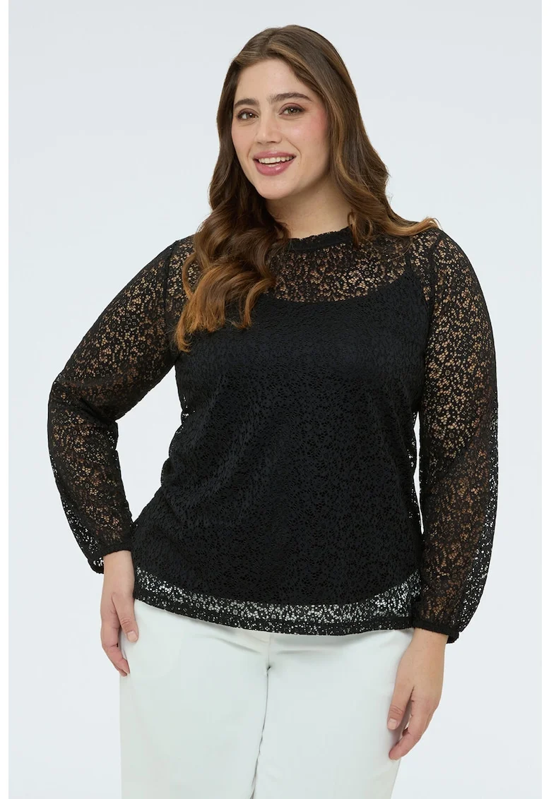 Bluza din dantela cu top incorporat, Negru