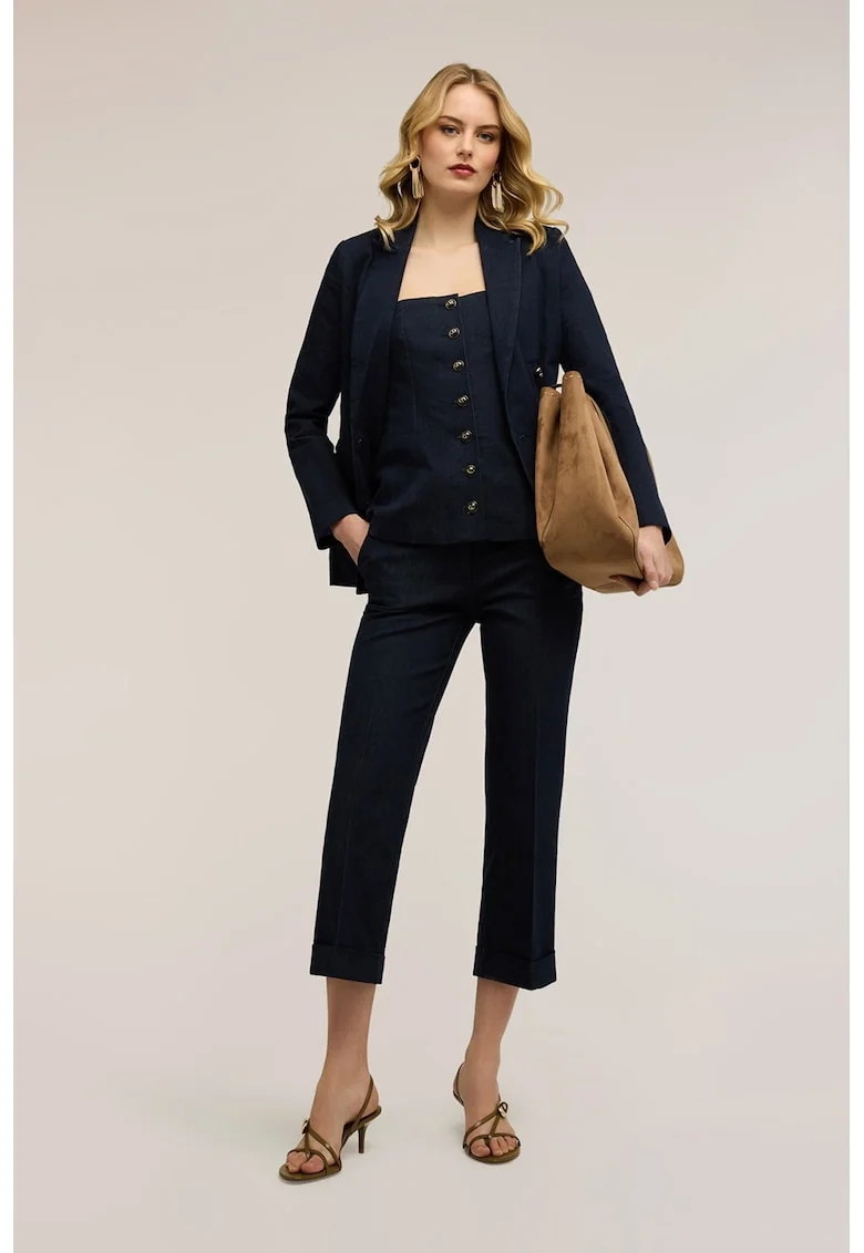 Blugi slim fit crop cu pliuri, Albastru ultramarin