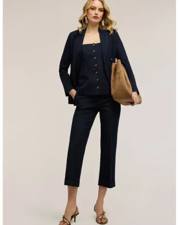 Blugi slim fit crop cu pliuri, Albastru ultramarin