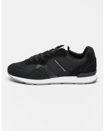 Pantofi sport low-cut cu material exterior de piele intoarsa, Negru/Alb optic