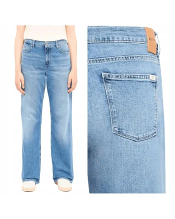 Blugi Dama,  Straight, Straight Fit, Talie Inalta, Lungi, Cu Fedwqfrmoar, 5 Buzunare, Bumbac, Albastru, Albastru