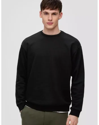 Q/S by s.Oliver Bluza barbati cu logo brodat, decolteu la baza gatului, Regular fit, Negru