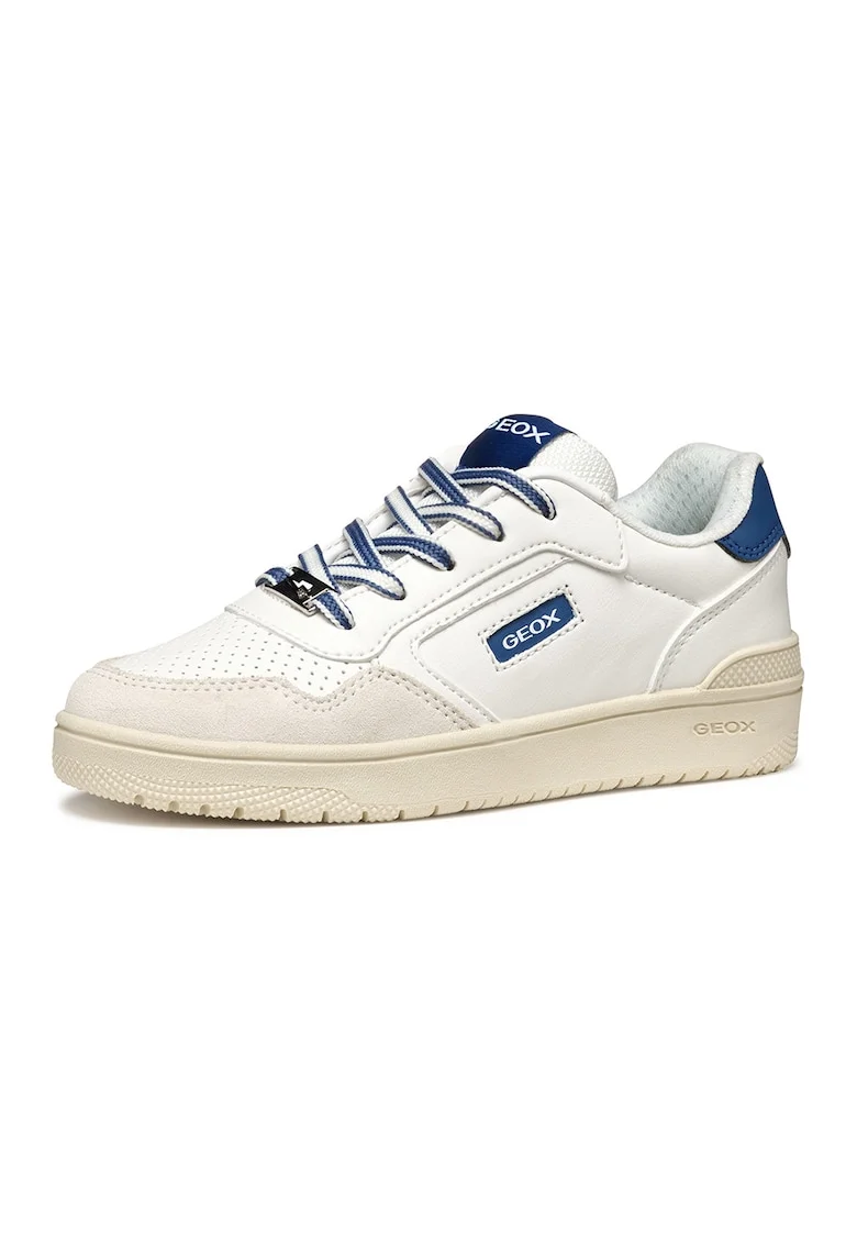 Pantofi sport cu garnituri din piele intoarsa si perforatii, Alb murdar/Bleumarin