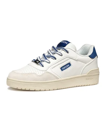 Pantofi sport cu garnituri din piele intoarsa si perforatii, Alb murdar/Bleumarin