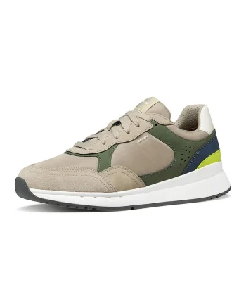 Pantofi sport Branthon low-cut cu insertii din piele ecologica, Maro taupe deschis/Verde lime/Bleumarin