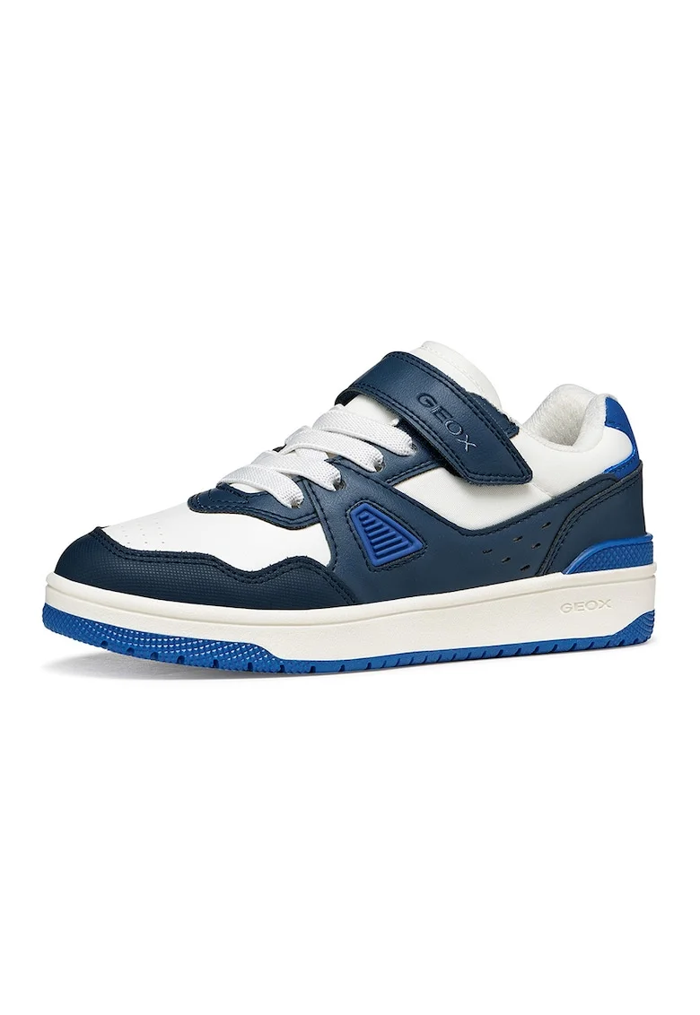 Pantofi sport Washiba din piele ecologica cu velcro, Alb/Albastru ultramarin