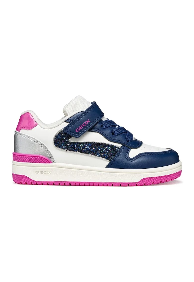 Pantofi sport din piele ecologica cu velcro, Alb/Roz