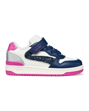 Pantofi sport din piele ecologica cu velcro, Alb/Roz