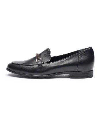 Pantofi loafer de piele intoarsa cu accesoriu metalic, Negru
