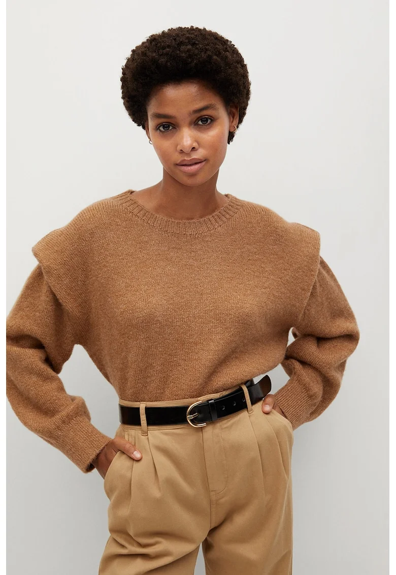 Pulover cu umeri accentuati Rugby, Caramel