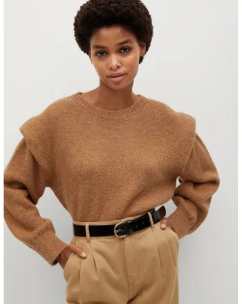 Pulover cu umeri accentuati Rugby, Caramel