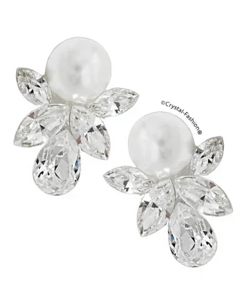 Cercei cu surub din argint 925, decorati cu cristale Swarovski si perla