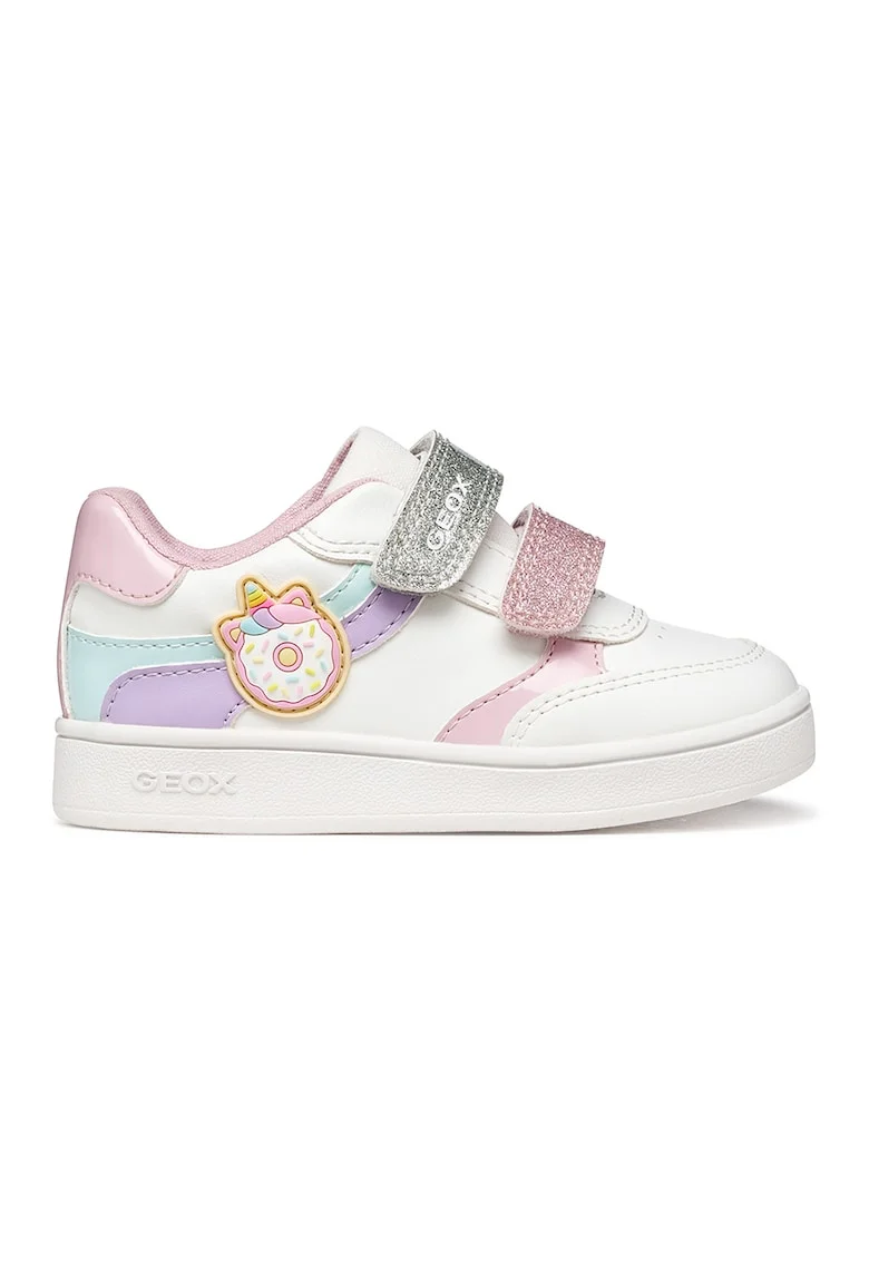 Pantofi sport din piele ecologica cu banda dubla velcro, Rosu/Albastru deschis/Bleumarin