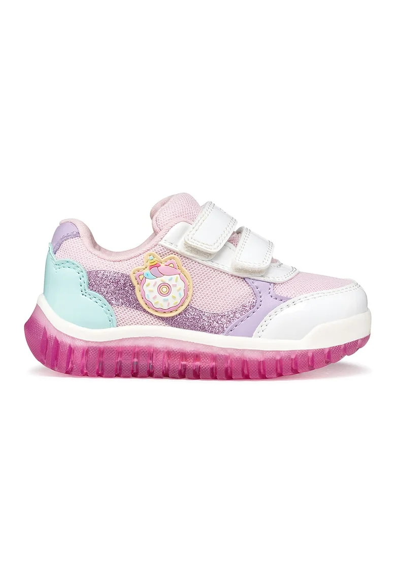 Pantofi sport Lightyloo cu velcro si lumini led, Alb/Lila/Roz pal