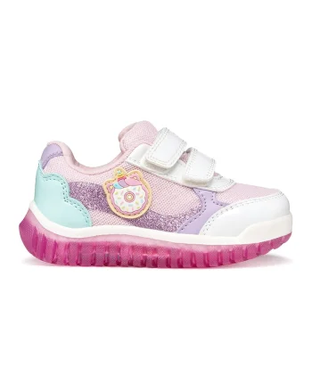 Pantofi sport Lightyloo cu velcro si lumini led, Alb/Lila/Roz pal