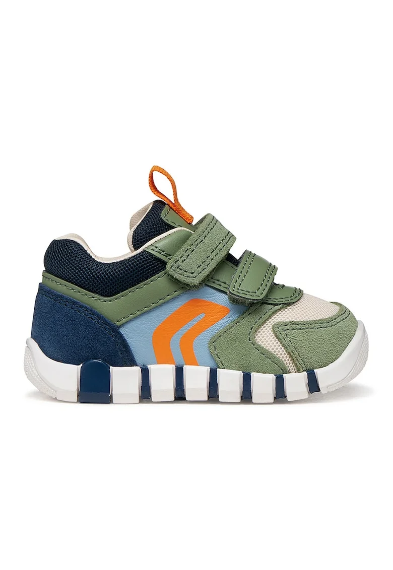 Pantofi sport Iupidoo cu velcro si garnituri de piele intoarsa, Portocaliu/Kaki/Bleumarin