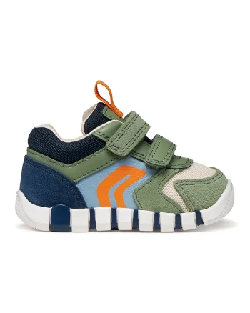 Pantofi sport Iupidoo cu velcro si garnituri de piele intoarsa, Portocaliu/Kaki/Bleumarin