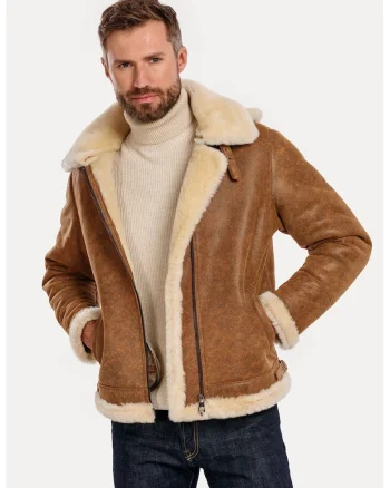 Jacheta din piele naturala, model Men's Vintage Aviator, Maro camel