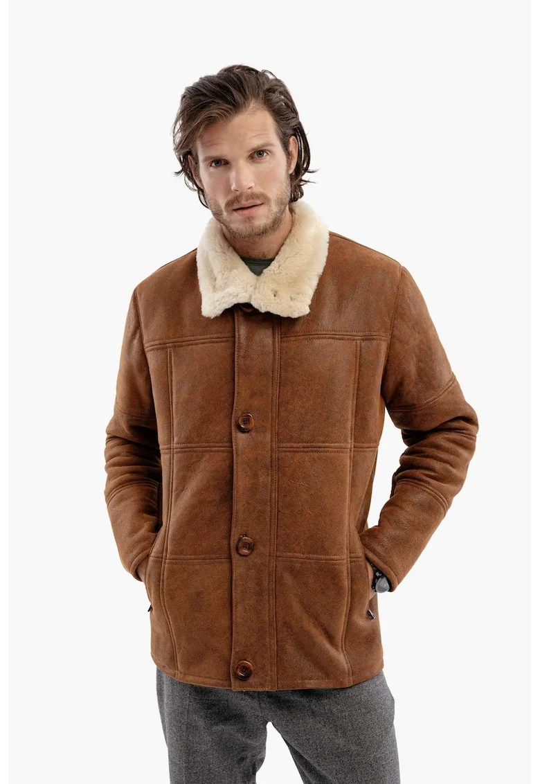 Sacou din blana naturala, model Napalan, Maro camel