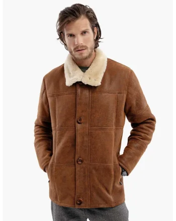 Sacou din blana naturala, model Napalan, Maro camel