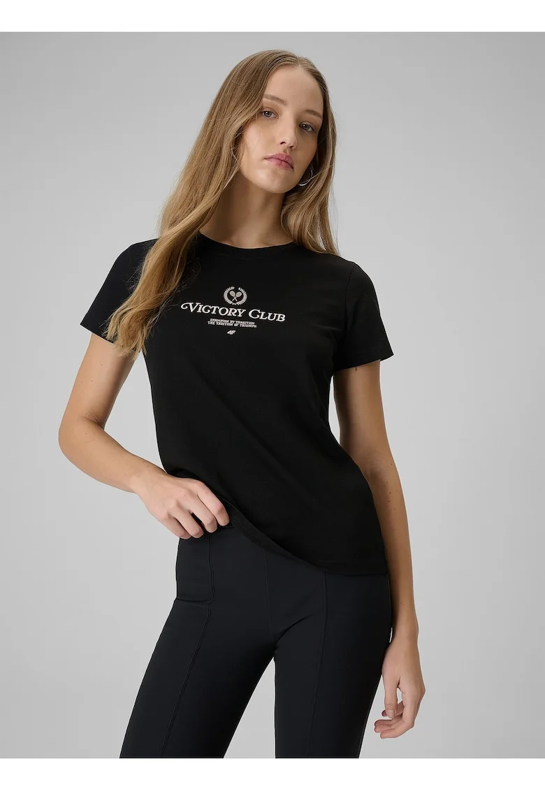 Tricou dama  bumbac, cu imprimeu, negru