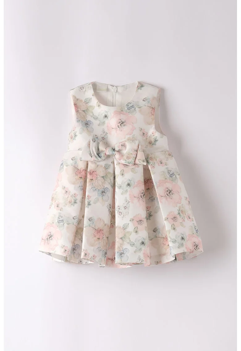 Rochie fara maneci cu model floral, Roz pastel/Verde pal/Alb murdar